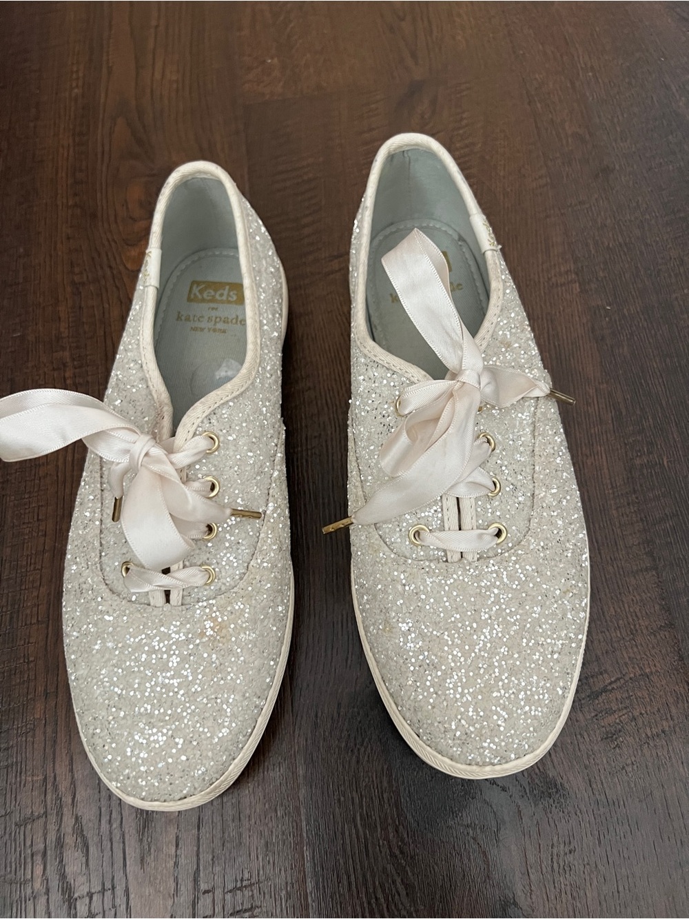 kate spade Cream Glitter Ribbon Lace-Up Sneakers